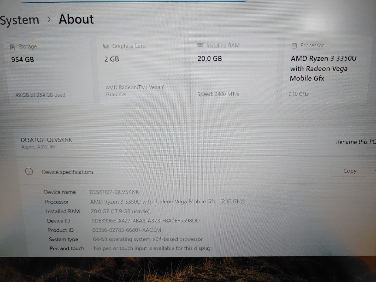 Acer Aspire 5 A515-46 15.6" FHD AMD Ryzen 3 3350U✔20GB✔1TB SSD✔Win11✔ **NO A/C** - Image 8