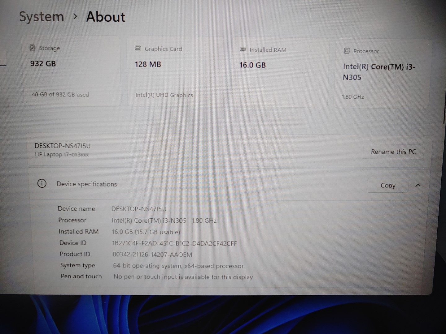 HP Laptop 17-cn3034wm 17.3" Intel i3-N305✔16GB✔1TB NVMe✔Win11Home✔ **NO A/C** - Image 9