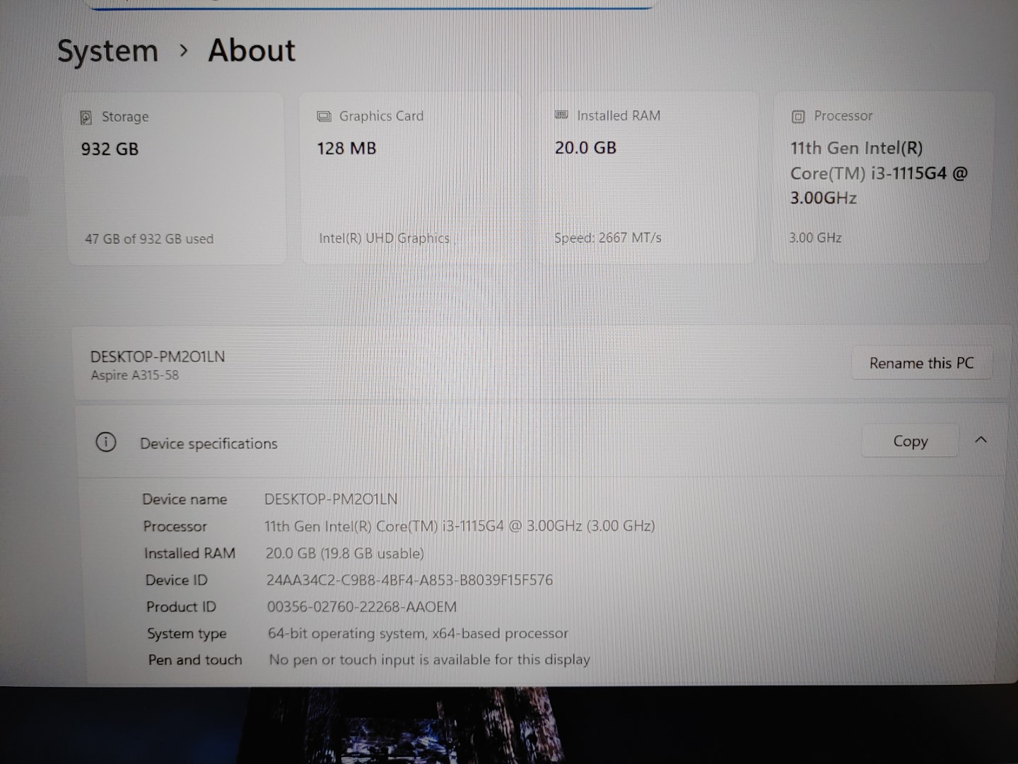 Acer Aspire 3 A315-58 15.6" Intel i3-1115G4✔20GB RAM✔1TB NVMe SSD✔Win11✔ *NO A/C - Image 9