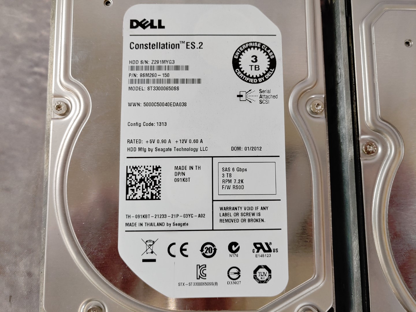 LOT of 3 - DELL ST33000650SS 3TB 7.2K 3.5'' SAS 6Gbps Hard Drives W/TRAY | 91K8T - Image 3