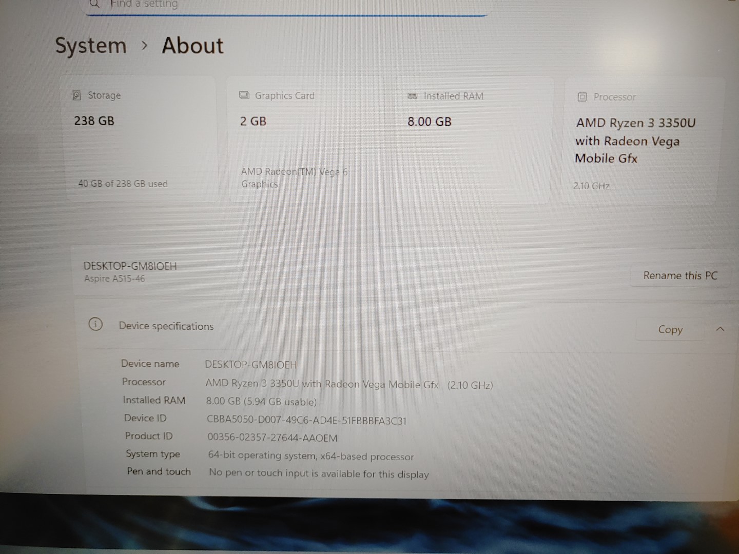 Acer Aspire A515-46 15.6" AMD Ryzen 3 3350U✔8GB✔256GB SSD✔Win11✔ *NO A/C* *READ* - Image 10