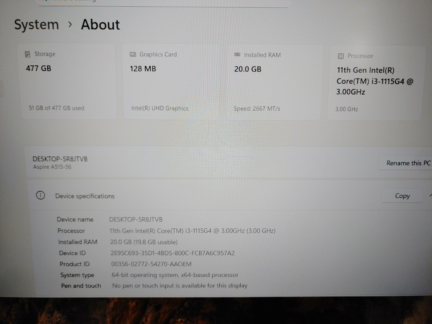 Acer Aspire 5 A515-56 15.6" Intel i3-1115G4✔20GB✔512GB NVMe✔Windows11✔✔**NO A/C* - Image 8