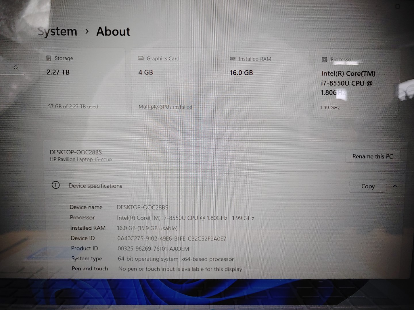 HP Pavilion 15-cc178cl 15.6" i7-8550U✔16GB✔500GB SSD+2TB HDD✔940MX✔Win11✔*NO A/C - Image 8