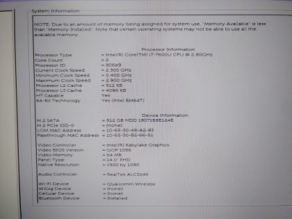 Dell Latitude 7480 14" Intel i7-7600U✔16GB RAM✔512GB SSD✔ *NO BATT/NO OS/NO AC* - Image 10