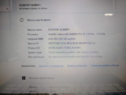 HP Stream 14-cb163wm 14" Celeron N4000✔4GB✔32GB eMMC✔Win11✔ *NO A/C* **READ** - Image 11