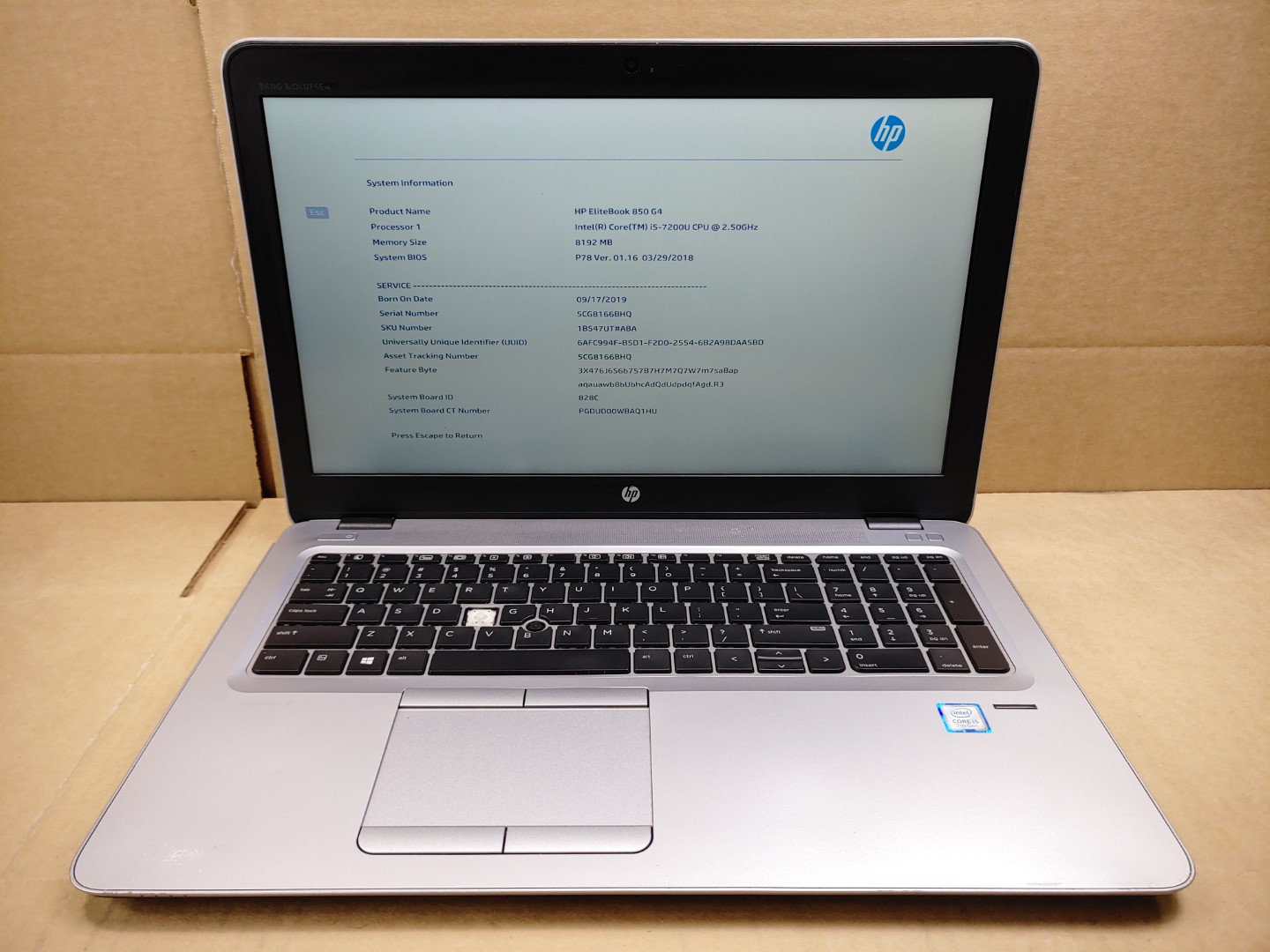 HP EliteBook 850 G4 15.6" Intel i5-7200U✔8GB✔256GB SSD✔ **NO OS/NO AC** **READ**