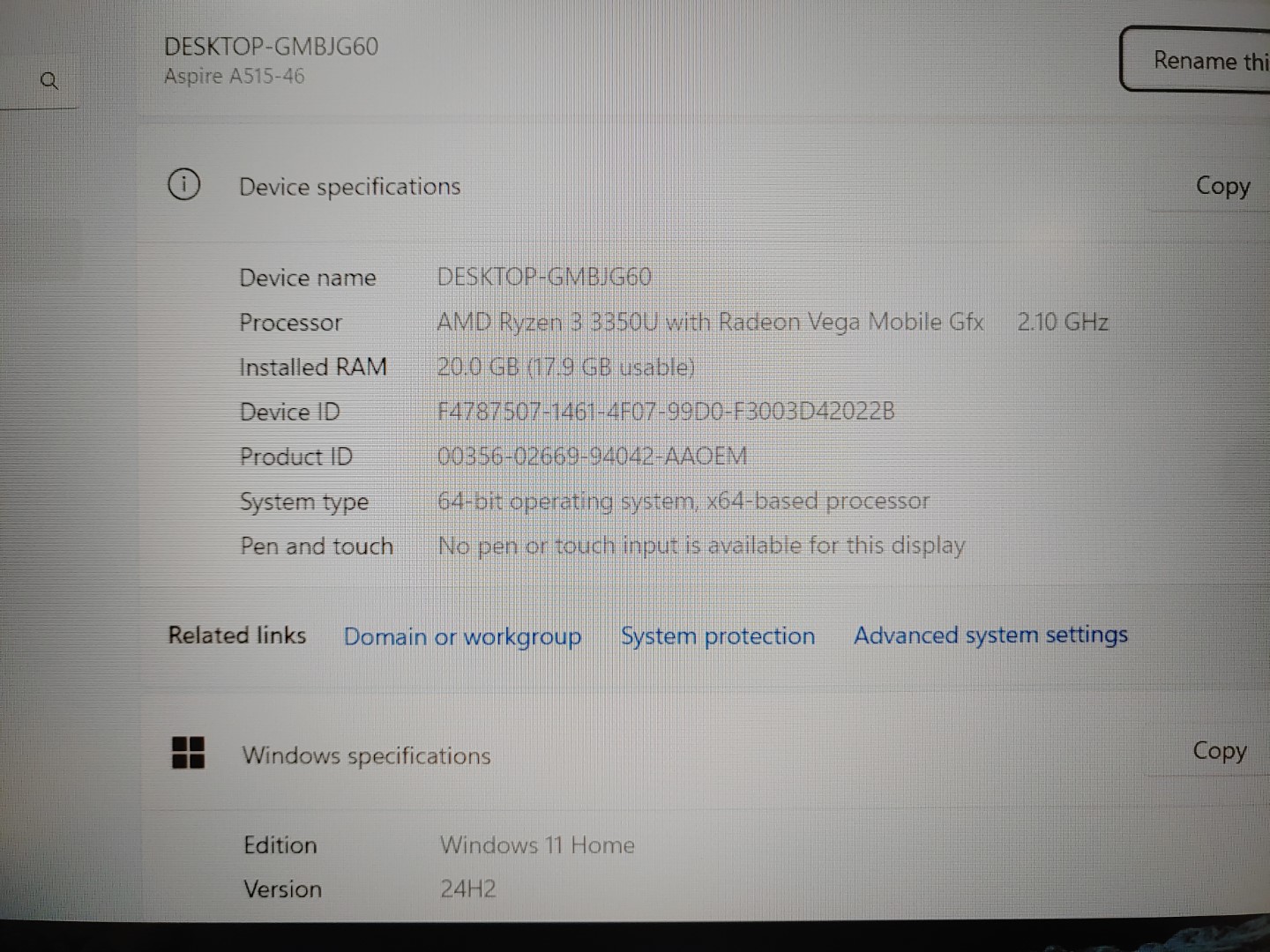 Acer Aspire 5 A515-46 15.6" FHD AMD Ryzen 3 3350U✔20GB✔512GB SSD✔Win11✔ *NO A/C* - Image 8