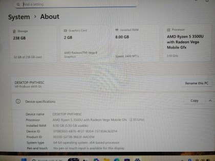 HP ProBook 445R G6 14" AMD Ryzen 5 3500U✔8GB✔256GB✔Win11Pro✔ *NO A/C* ***READ*** - Image 10
