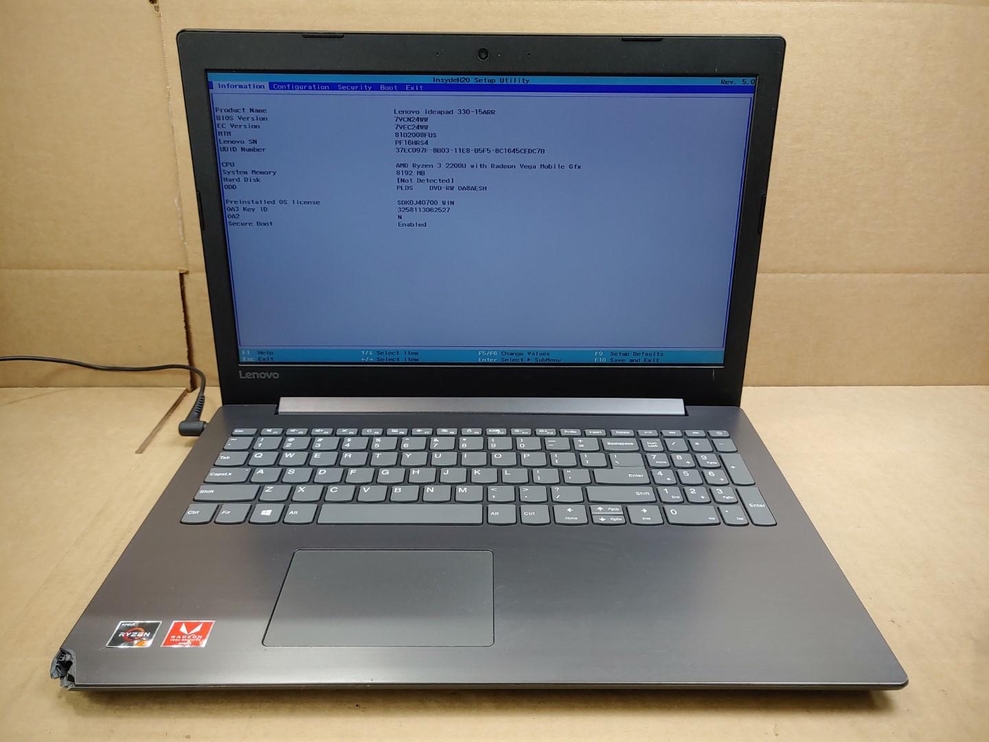 Lenovo IdeaPad 330-15ARR 15.6" AMD Ryzen 3 2200U✔8GB✔ **NO HDD/NO AC** **READ**