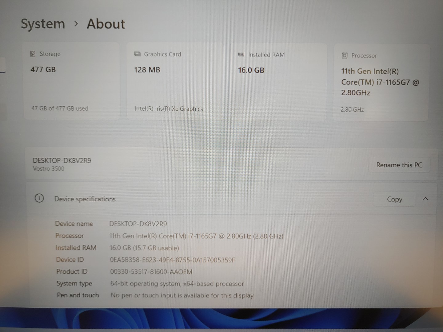 Dell Vostro 3500 15.6" FHD Intel i7-1165G7✔16GB✔512GB NVMe✔Windows11Pro✔*NO A/C* - Image 8