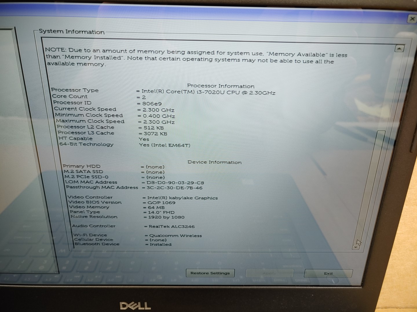 Dell Latitude 3490 14" Touch i3-7020U✔ *NO RAM/NO HDD/NO AC* MISSING HINGE COVER - Image 11