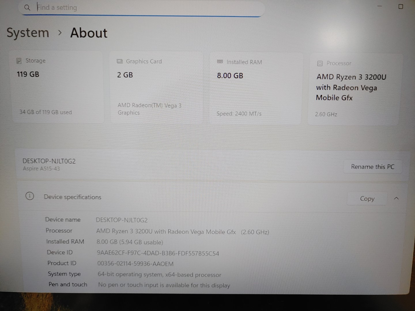 Acer Aspire 5 A515-43 15.6" AMD Ryzen 3 3200U✔8GB✔128GB SSD✔Win11✔*NO A/C**READ* - Image 9