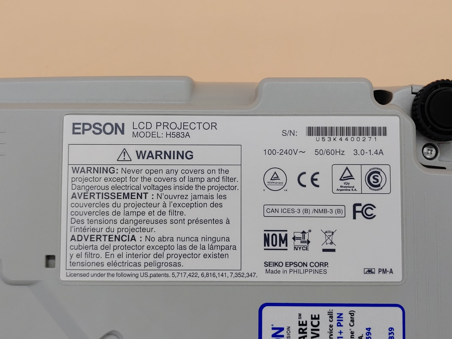 Epson PowerLite 965 H583A XGA 3LCD HDMI 3,500 ANSI Lumen Projector (2843 HOURS) - Image 10