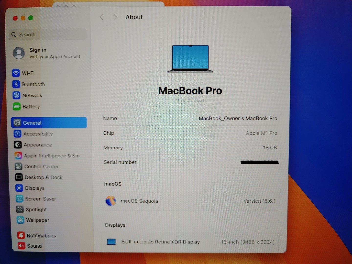 Apple MacBook Pro 16" 2021 M1 Pro✔16GB✔512GB✔Sequoia✔ *NO A/C* **BAR IN SCREEN** - Image 9