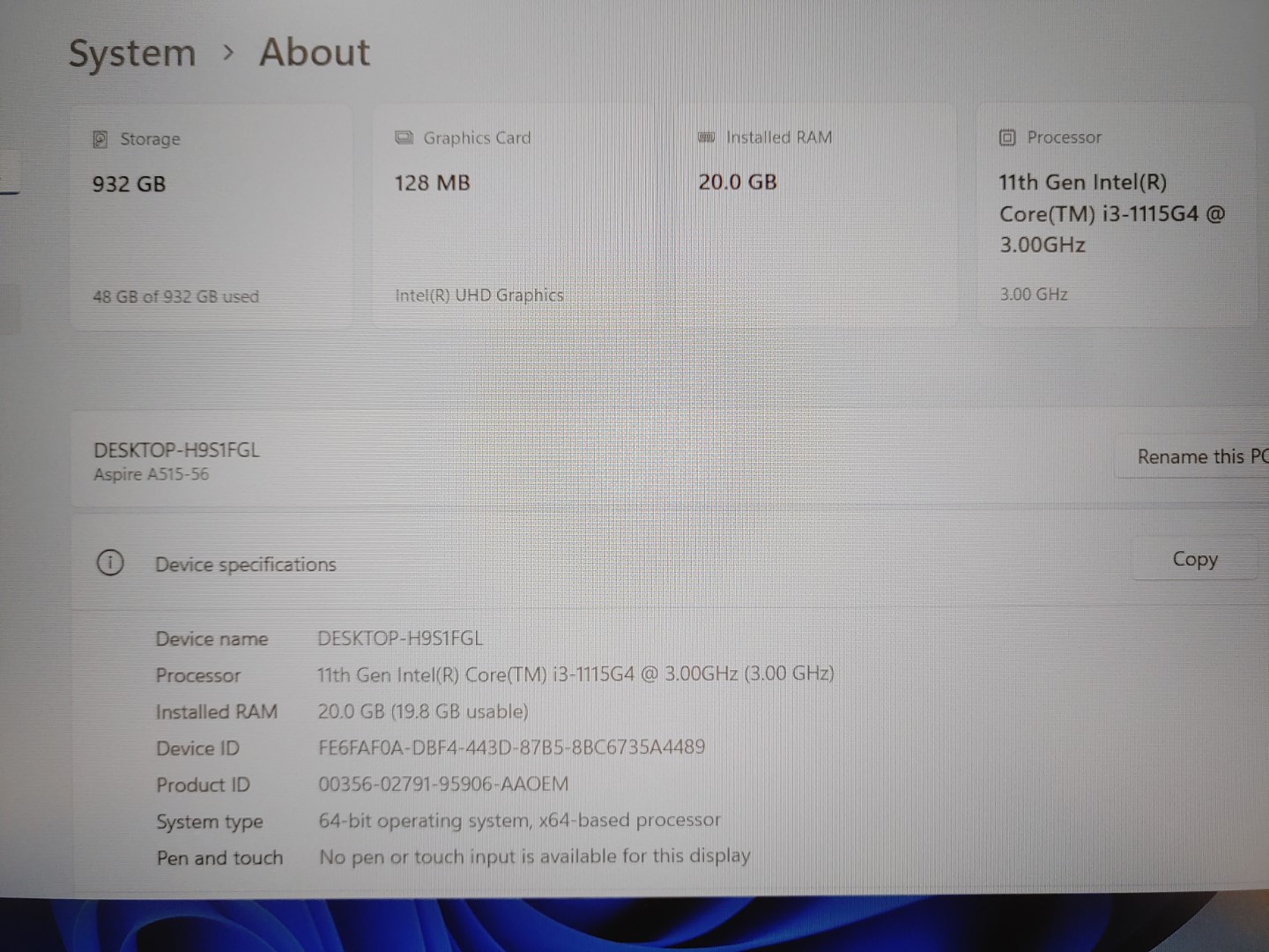 Acer Aspire A515-56 15.6" Intel i3-1115G4✔20GB RAM✔1TB NVMe✔Win11Home✔ *NO A/C* - Image 8