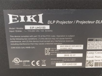 EIKI EIP-UHS100 1-Chip DLP WUXGA 8,000 Lumens Large-Venue Projector 808/851 HRS - Image 8
