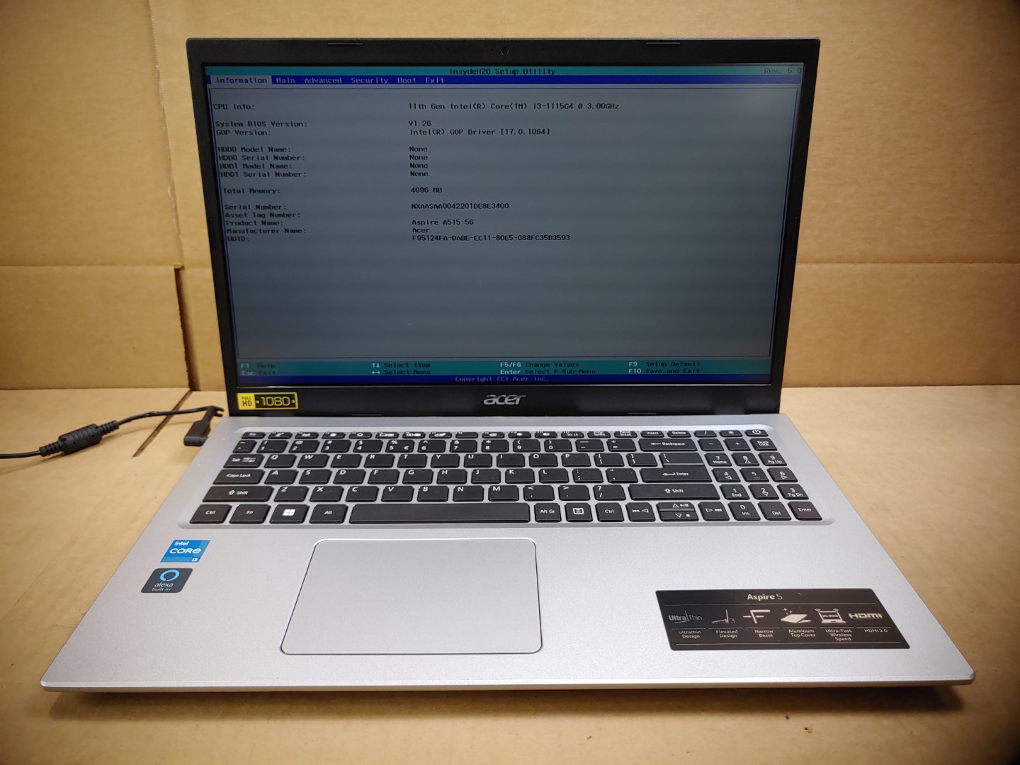 Acer Aspire A515-56 15.6" i3-1115G4✔4GB✔ *NO HDD/NO AC* **BAD KEYBOARD?** *READ*