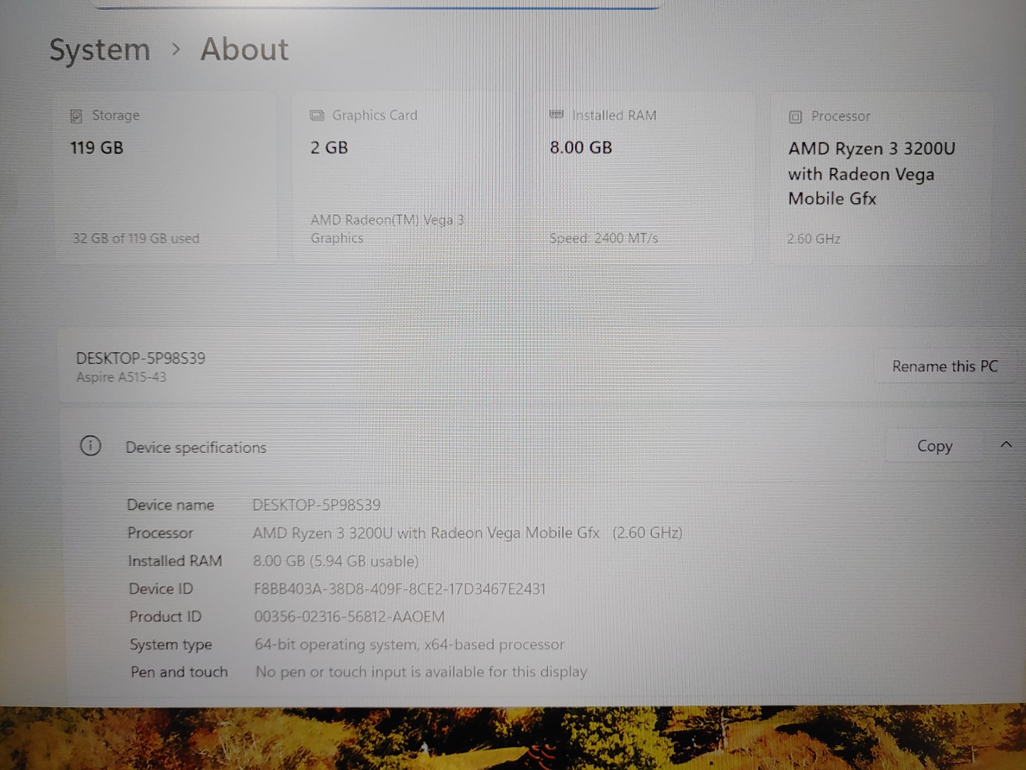 Acer Aspire 5 A515-43 15.6" FHD AMD Ryzen 3 3200U✔8GB✔128GB SSD✔Win11✔ *NO A/C* - Image 8