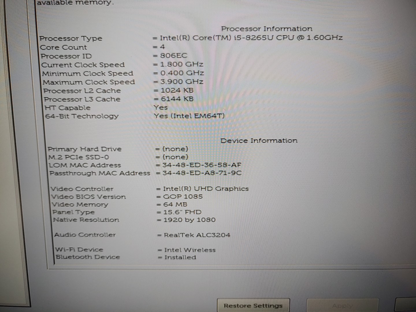 Dell Precision 3540 15.6" Intel i5-8265U✔ *NO BATT/NO SSD/NO RAM/NO AC* **READ** - Image 11