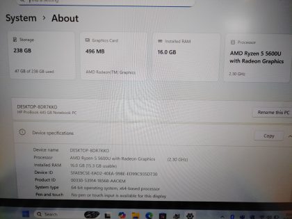 HP ProBook 445 G8 14" AMD Ryzen 5 5600U✔16GB✔256GB✔Win11Pro✔ *NO A/C* ***READ*** - Image 9
