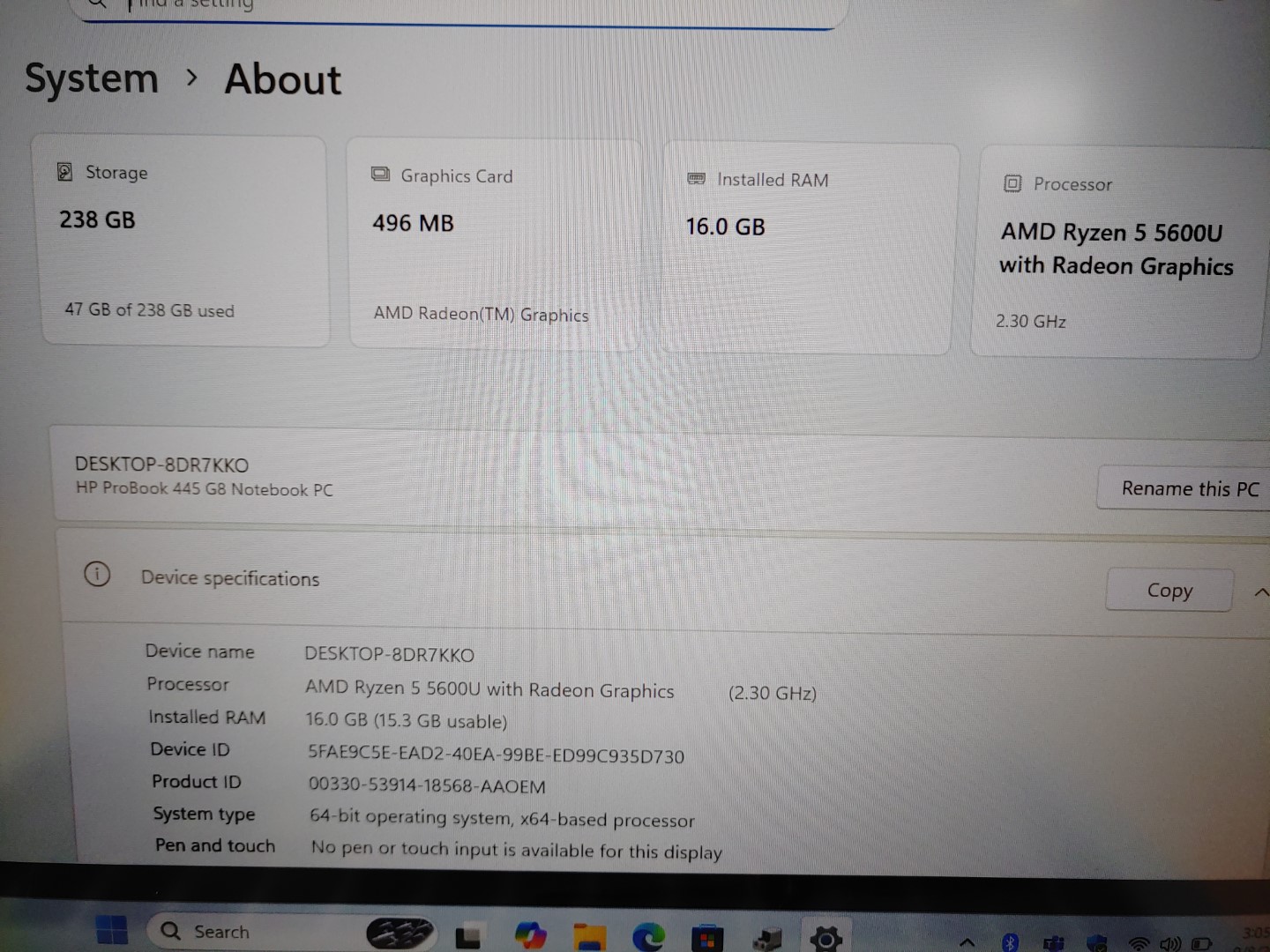 HP ProBook 445 G8 14" AMD Ryzen 5 5600U✔16GB✔256GB✔Win11Pro✔ *NO A/C* ***READ*** - Image 9