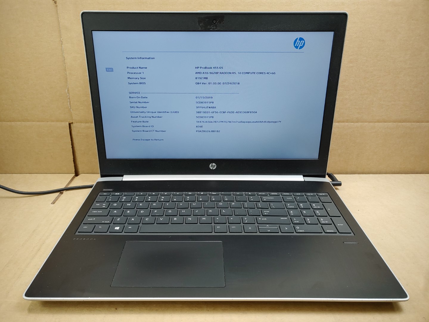 HP ProBook 455 G5 15.6" AMD A10-9620P✔ *NO RAM/NO HDD/NO AC* **READ**
