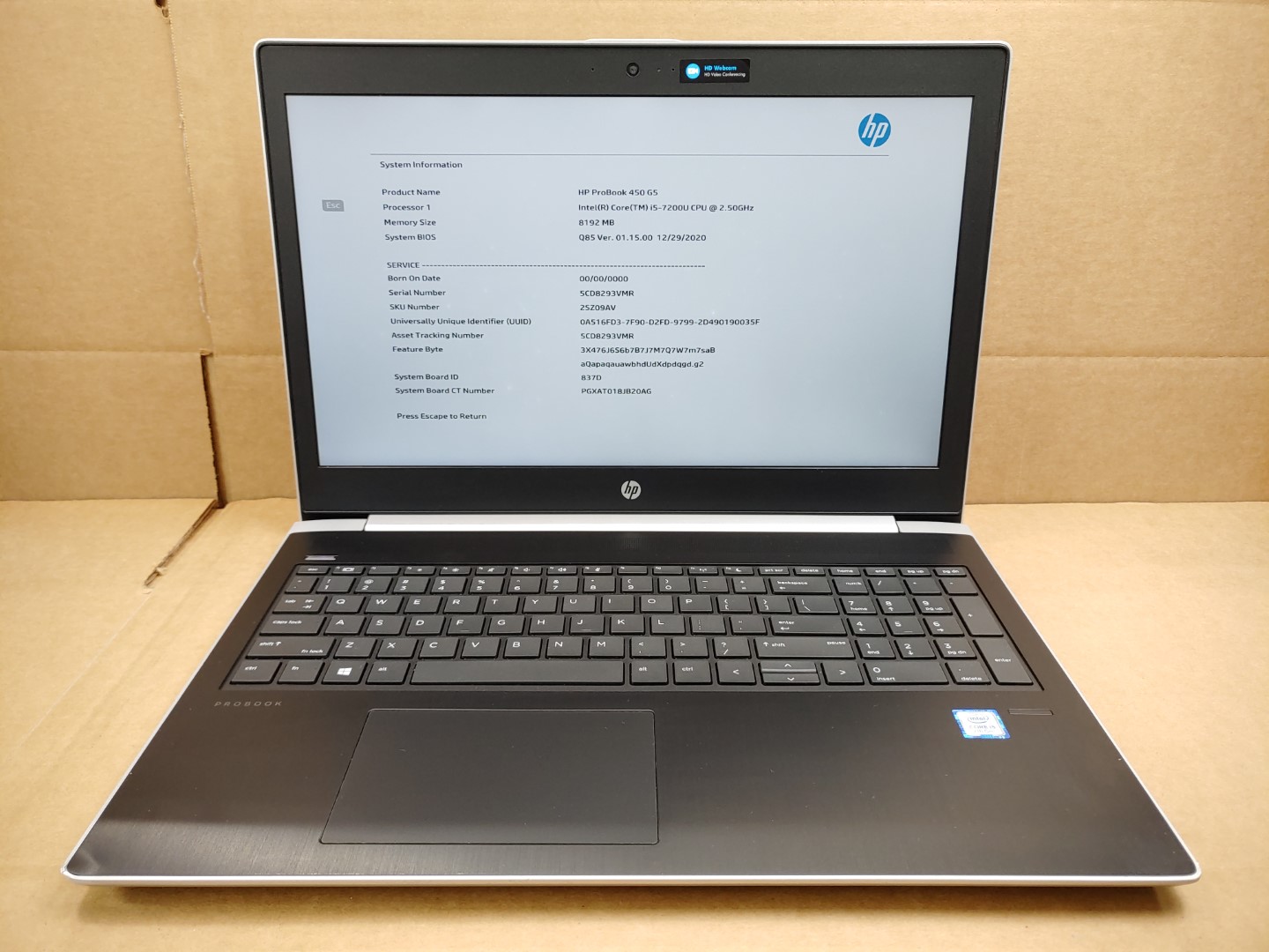 HP ProBook 450 G5 14-inch Intel i5-7200U✔ **NO RAM/ NO SSD/ NO AC** **READ**