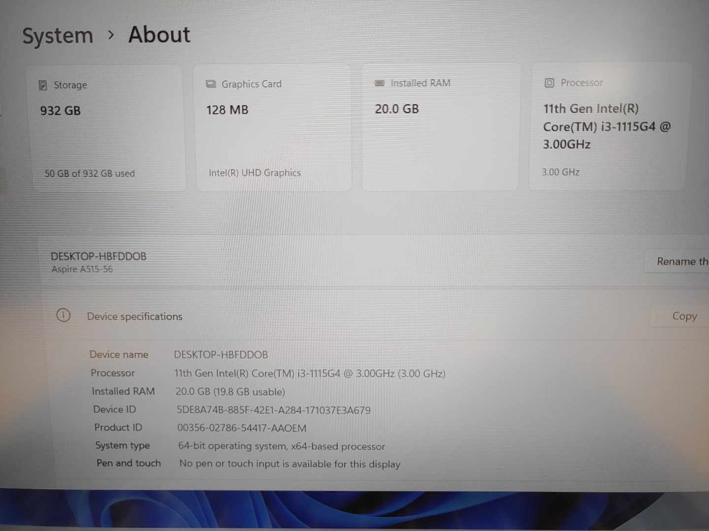 Acer Aspire A515-56 15.6" Intel i3-1115G4✔20GB✔1TB NVMe✔Win11✔ *NO A/C* *READ* - Image 8