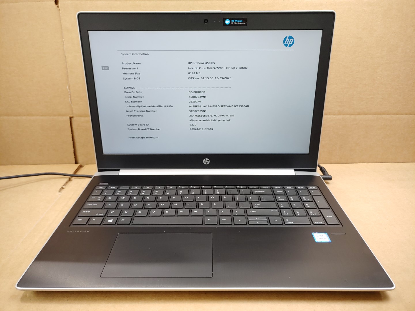 HP ProBook 450 G5 15.6" Intel i5-7200U✔ **NO RAM/NO HDD/NO AC** *BIOS PASSWORD*
