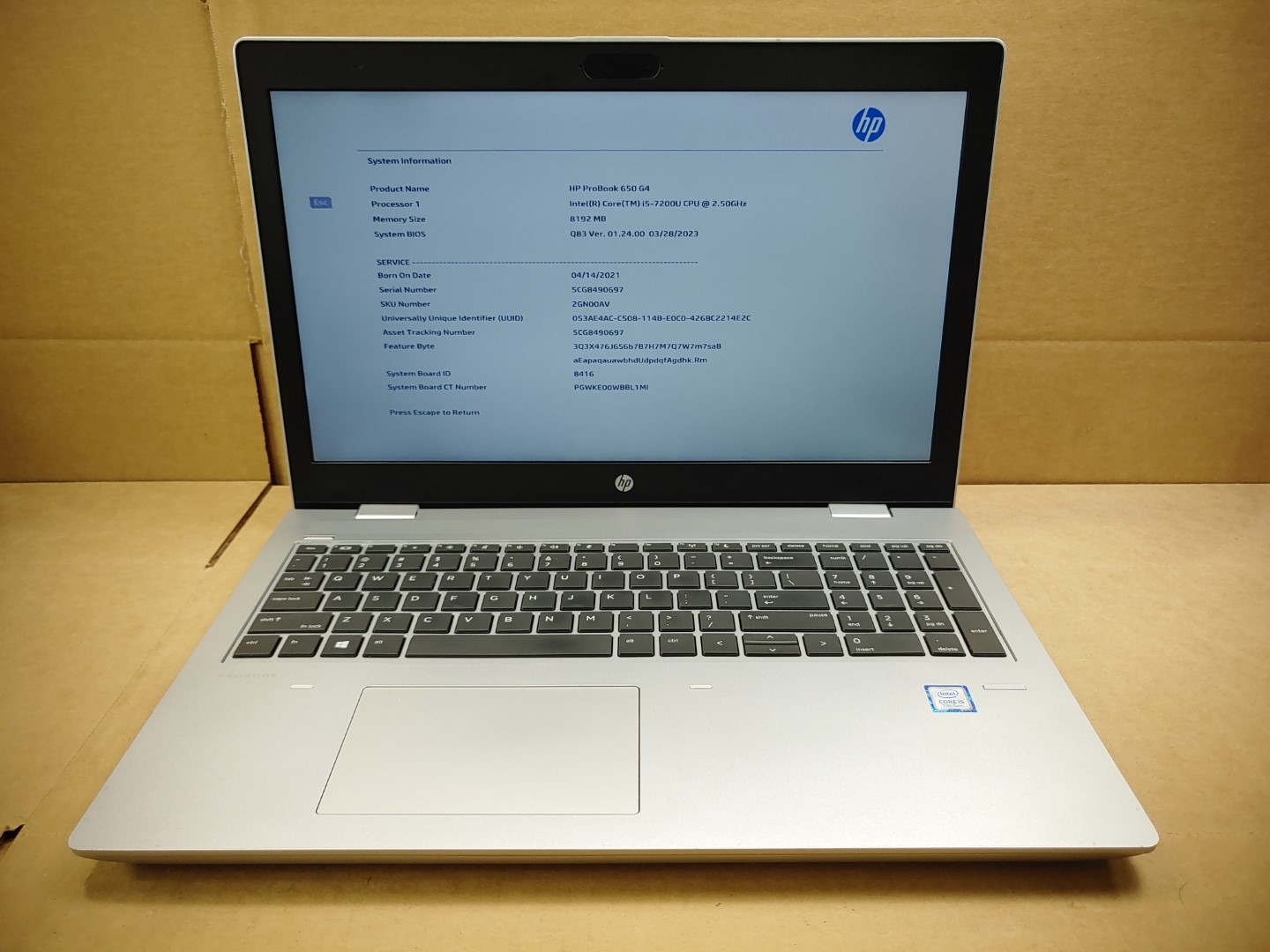 HP ProBook 650 G4 15.6" Intel i5-7200U✔ *NO RAM/NO HDD/NO AC* *READ* *BIOS PASS*