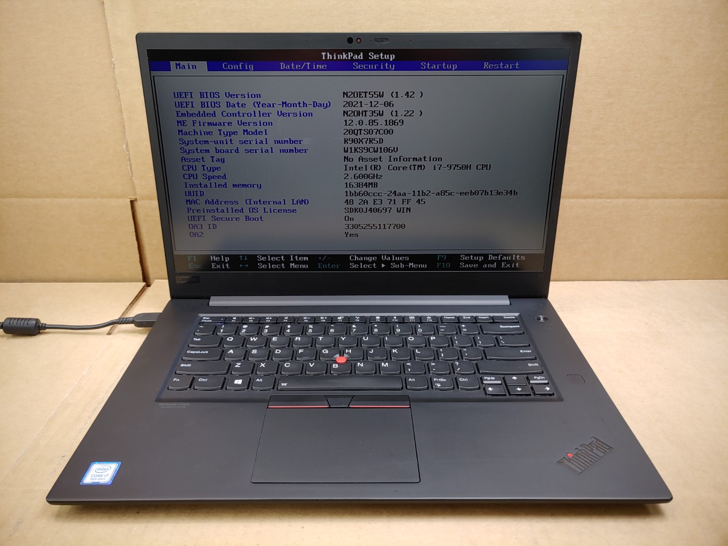 Lenovo ThinkPad P1 Gen 2 15.6" Intel i7-9750H✔16GB✔ **NO SSD/NO AC** **READ**