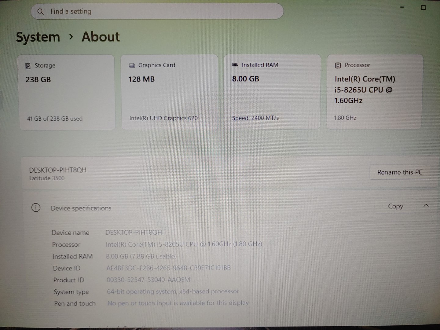 Dell Latitude 3500 15.6" Intel i5-8265U✔8GB✔256GB✔Win11Pro✔ **NO BATT / NO AC** - Image 10