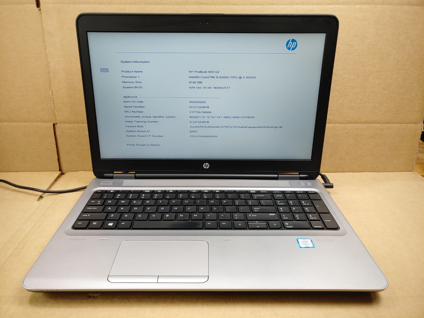 HP ProBook 650 G2 15.6" Intel Core i5-6200U✔ *NO HDD/NO RAM/NO BATT/NO AC*