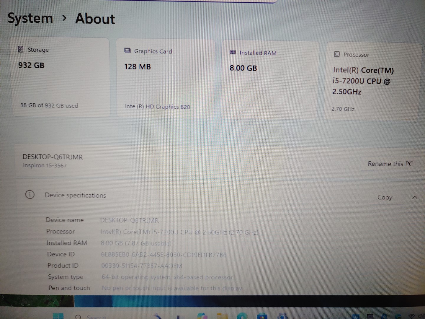 Dell Inspiron 15 3567 15.6" Intel i5-7200U✔8GB✔1TB HDD✔Win11Pro✔ *NO A/C* *READ* - Image 9