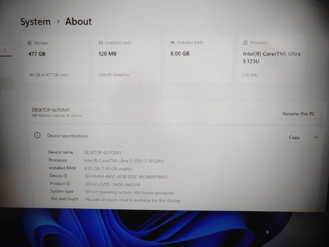 HP Pavilion 16-af0066st 16" Intel Ultra 5 125U✔8GB✔512GB✔Win11✔ *NO A/C* *READ* - Image 11