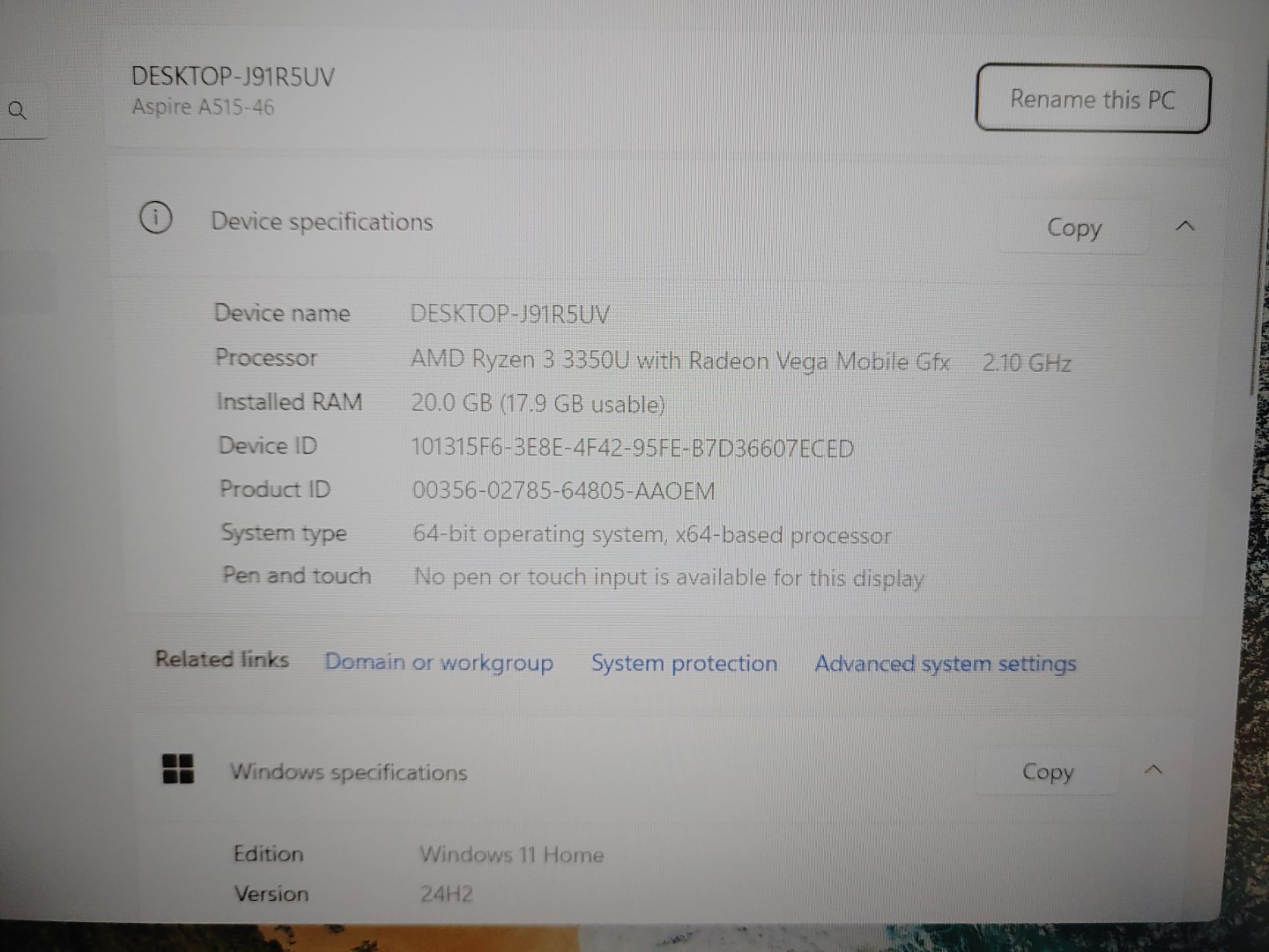Acer Aspire 5 A515-46 15.6" AMD Ryzen 3 3350U✔20GB RAM✔1TB SSD✔Win11✔ *NO A/C* - Image 8