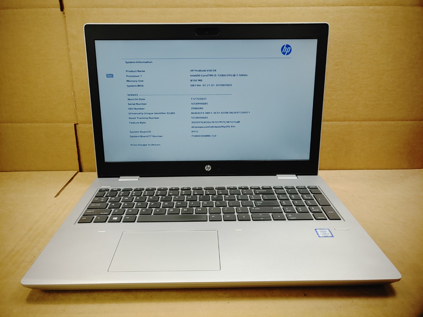 HP ProBook 650 G4 15.6" Intel i5-7200U✔8GB RAM✔ *NO HDD/NO OS/NO AC*