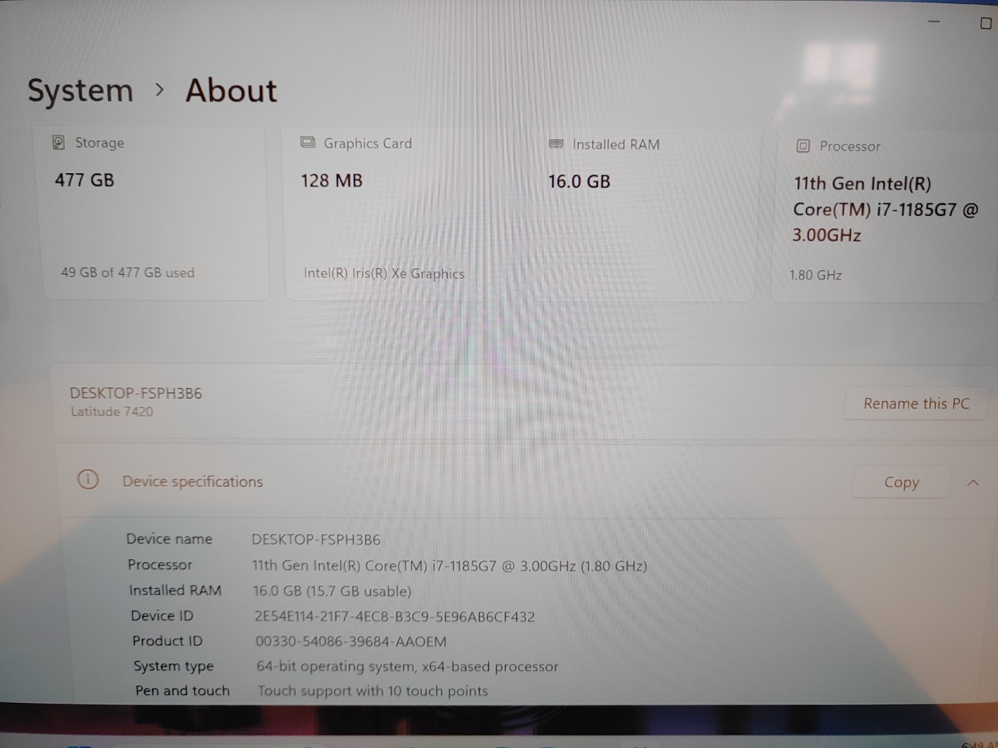 Dell Latitude 7420 14" Touch i7-1185G7✔16GB RAM✔512GB SSD✔Win11Pro✔ *NO A/C* - Image 8
