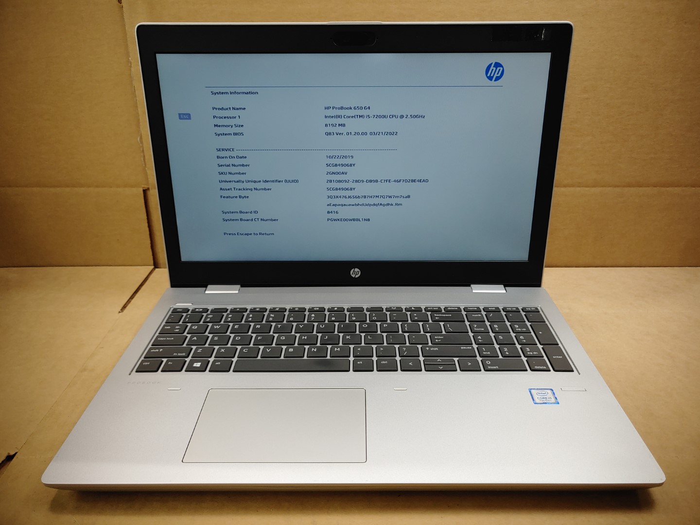 HP ProBook 650 G4 15.6" Intel i5-7200U✔ *NO RAM/NO HDD/NO AC***READ***BIOS PASS*