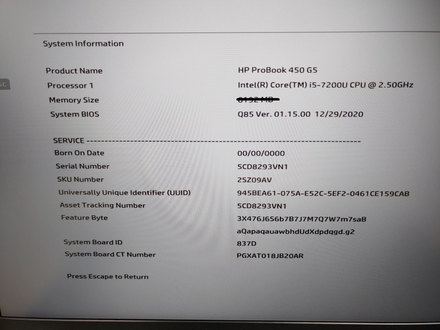 HP ProBook 450 G5 15.6" Intel i5-7200U✔ **NO RAM/NO HDD/NO AC** *BIOS PASSWORD* - Image 11