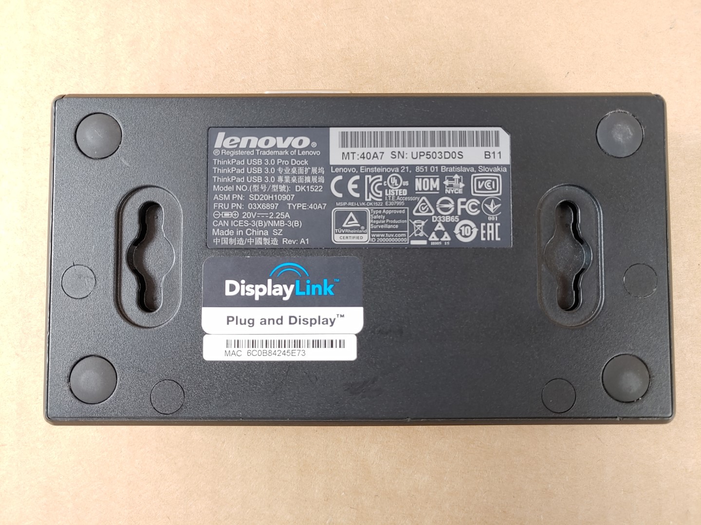 Lenovo ThinkPad USB 3.0 Pro Dock DK1522 03X6897 ((40A7)) w/ AC Adapter - Image 7