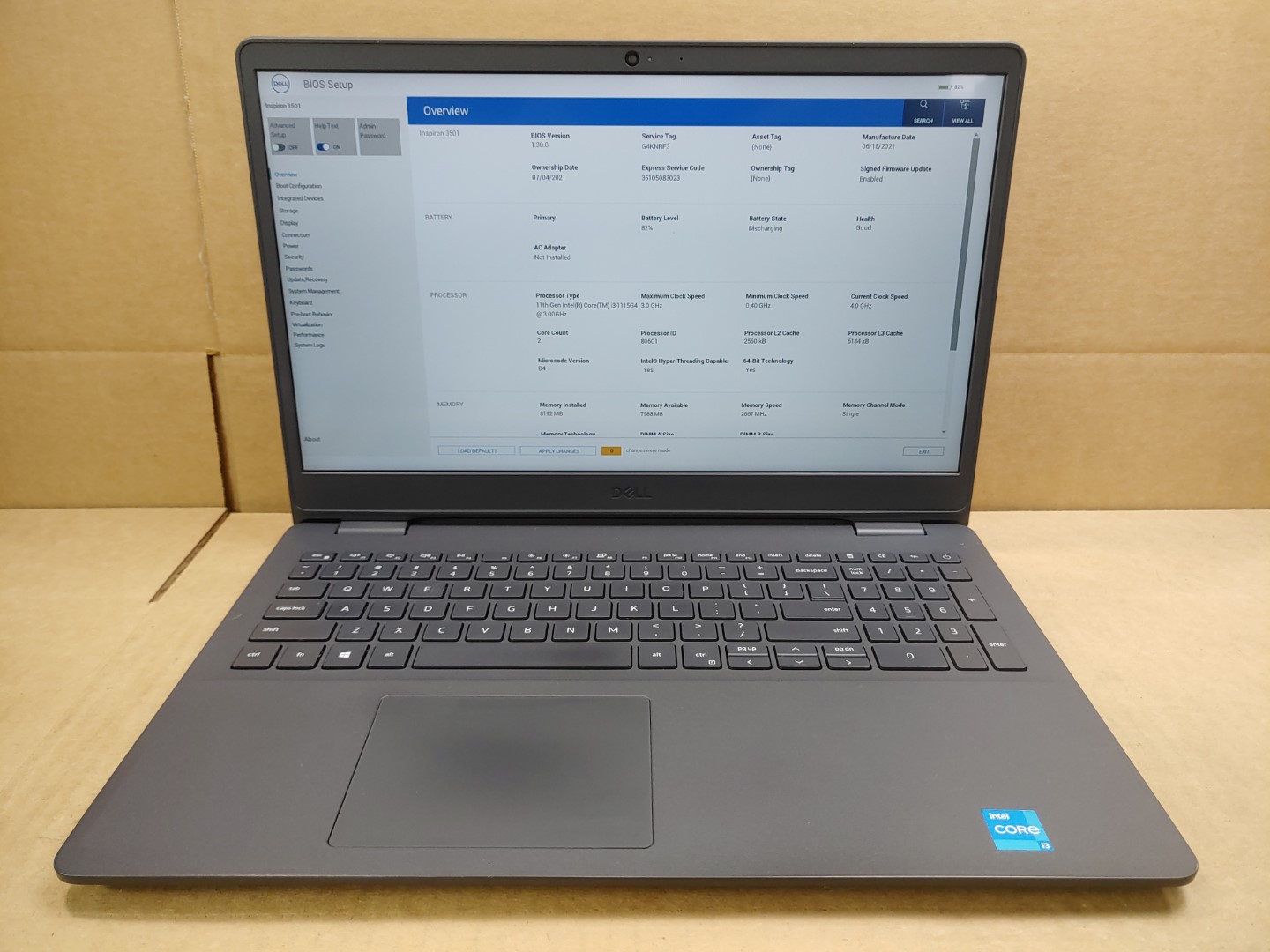 Dell Inspiron 3501 15.6" Intel i3-1115G4✔8GB✔1TB HDD✔ *NO OS/AC* **BAD DC JACK**