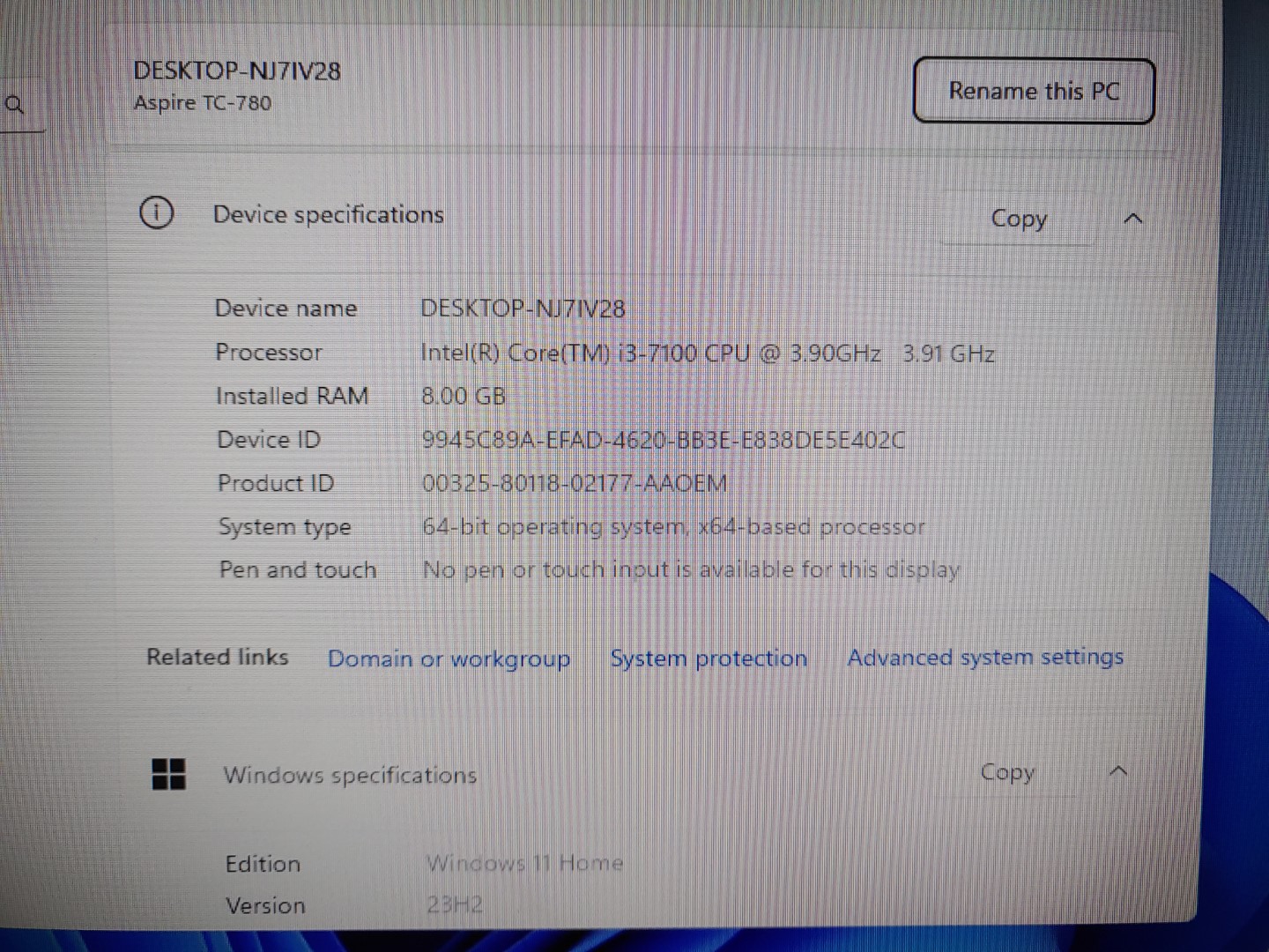 Acer Aspire TC-780 Desktop Intel i3-7100✔8GB✔128GB SSD + 1TB HDD✔Win11Home✔FAST! - Image 8