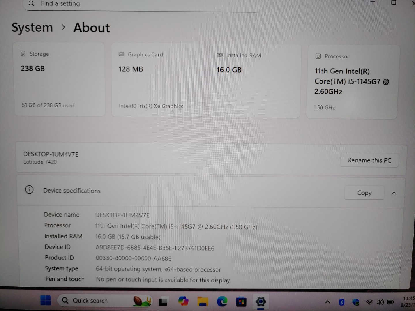 Dell Latitude 7420 14" Intel i5-1145G7✔16GB✔256GB SSD✔Win11Pro✔ *NO A/C* *READ** - Image 11