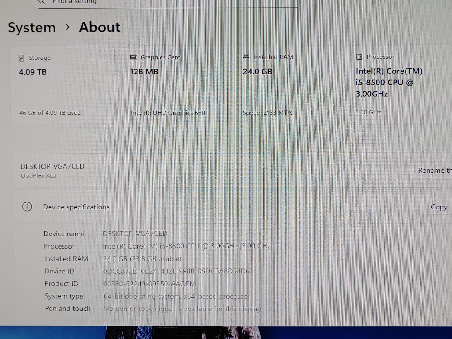 Dell OptiPlex XE3 Intel i5-8500 3.00GHz 24GB RAM 500GB SSD + 4TB HDD Win11Pro - Image 8