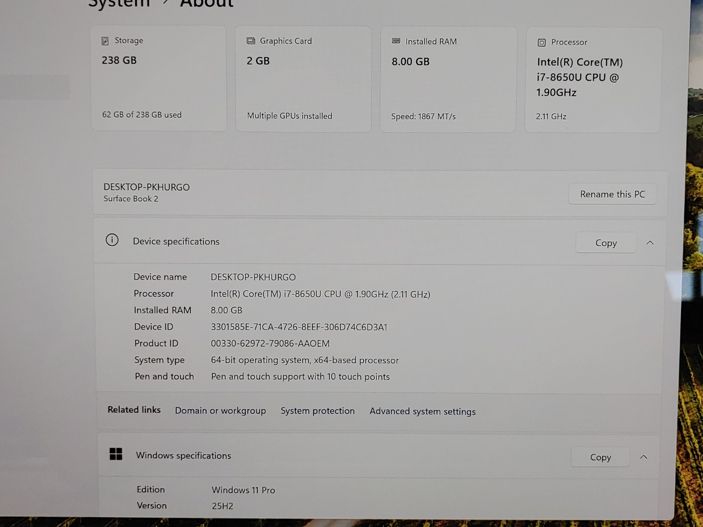 Microsoft Surface Book 2 13.5" i7-8650U 8GB 256GB SSD Win11Pro GTX1050 *NO A/C* - Image 8