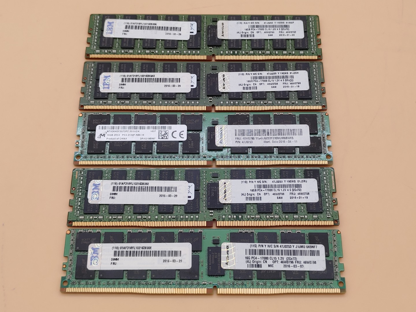 47J0253 IBM 16GB 2Rx4 PC4-2133P TruDDR4 ECC Memory 46W0798 46W0796 - LOT of (5)