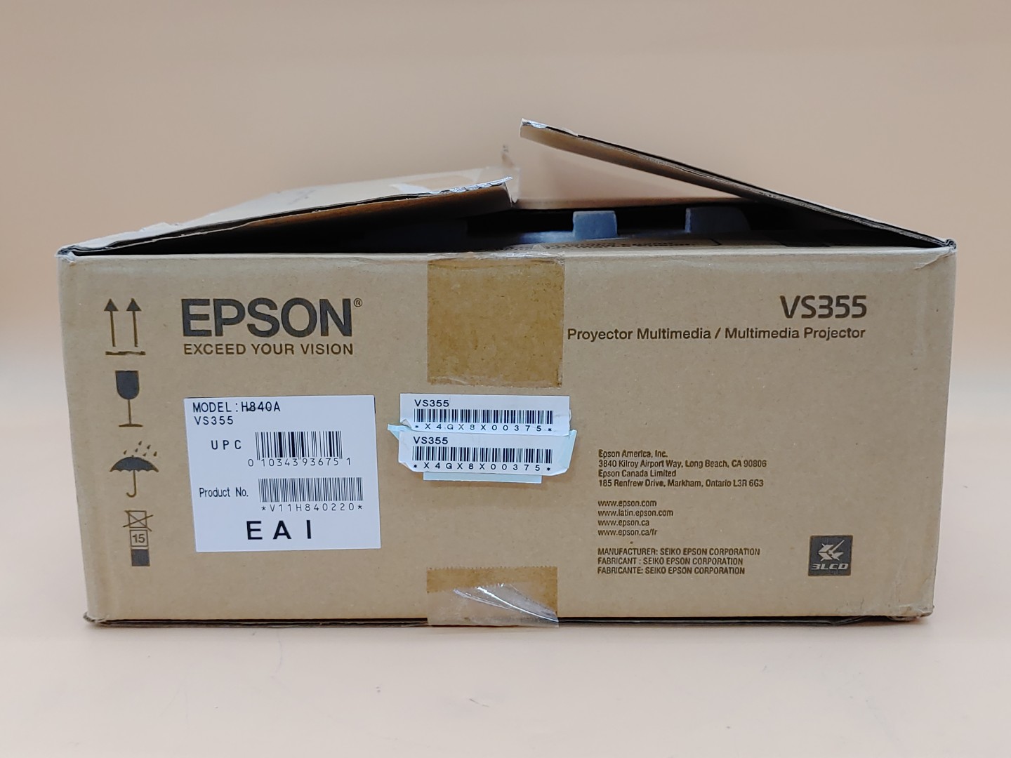 Epson VS355 WXGA 3LCD HDMI 3300 Lumens Widescreen Portable Projector (H840A)