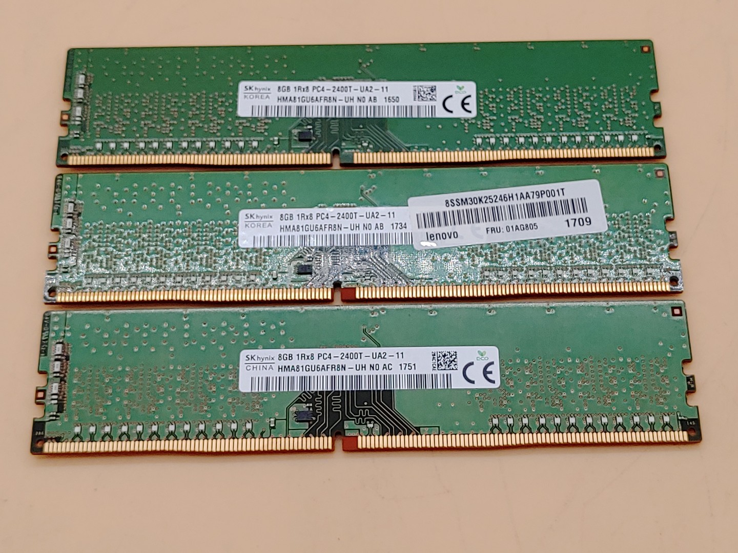 SK Hynix 8GB 1Rx8 PC4-2400T HMA81GU6AFR8N-UH UDIMM Desktop Memory LOT of (3)