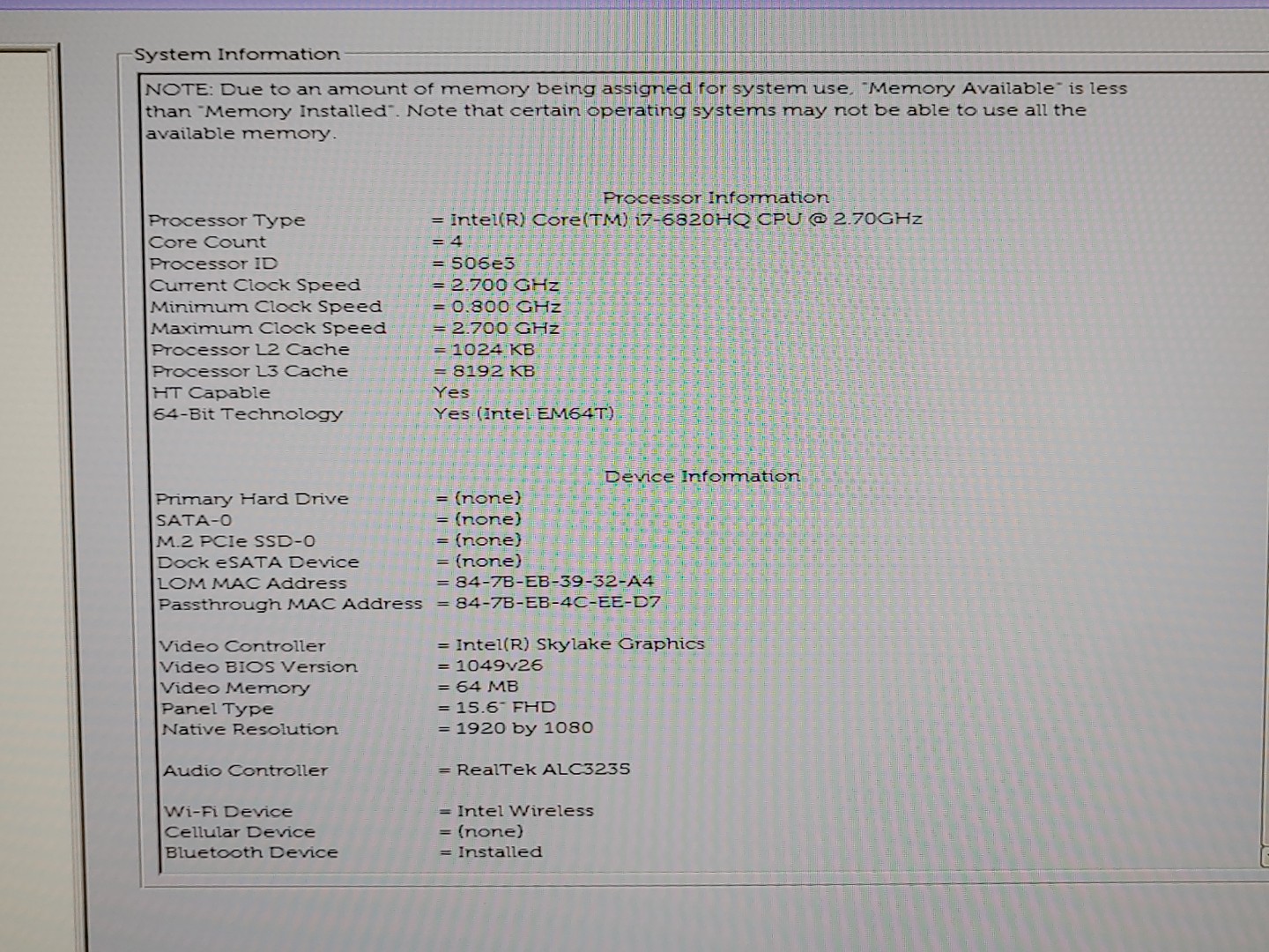 Dell Precision 7510 15.6" i7-6820HQ 32GB Quadro M2000M *NO HDD/NO OS/NO AC* - Image 10